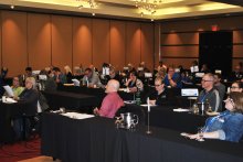 Delegates at convention discuss the convention business