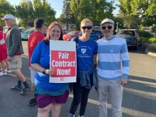 Enrie Marusya, Jonathan Pottle of TCC and Sophia Rychener formerly of FHSE at the Tumwater Association of Paraprofessionals picket on 9/8. They reached a TA shortly after the picket! Photo taken by Andrew Pagan at WEA