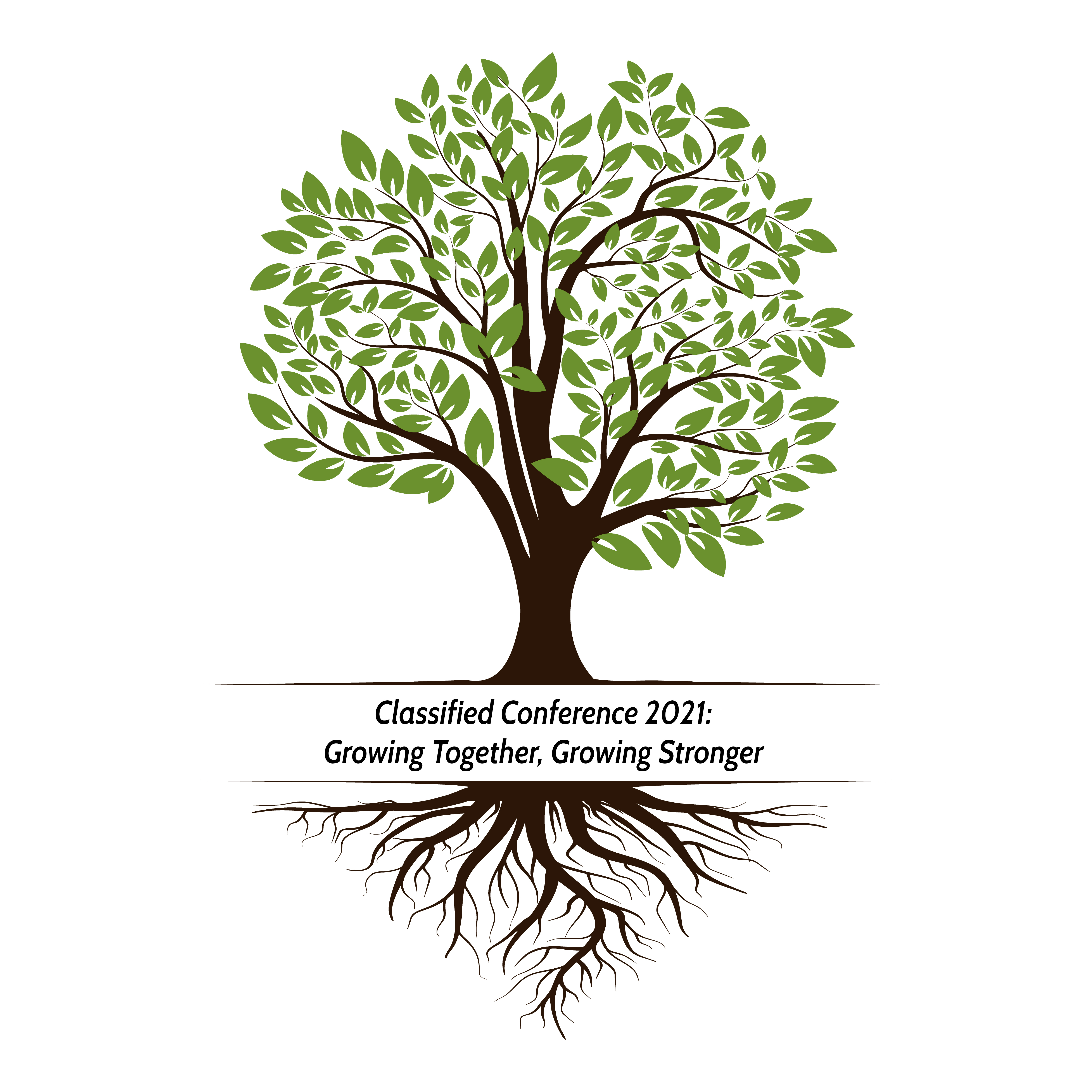 Vector-drawn tree with the wording "Classified Convention 2021: Growing Together, Growing Stronger".